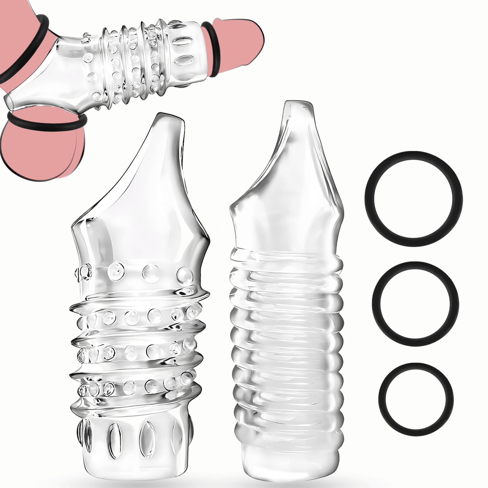 Penis Sleeve Cock Ring Set for Men 5 Pcs Elastic Enhancement Sleeves with Delay Ring Support for Stronger