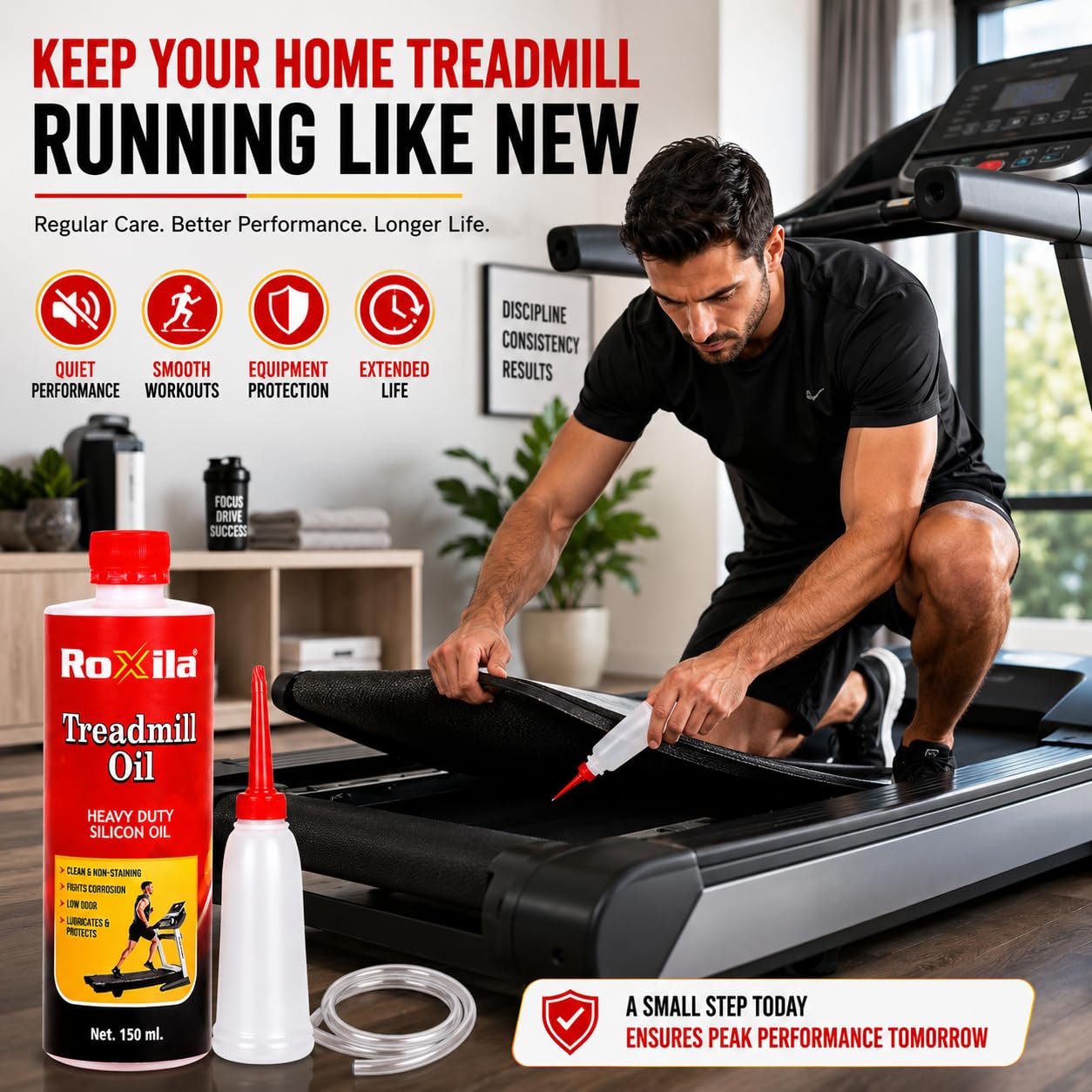 Roxila Pure Silicone Treadmill Lubricant Oil, 150 ml, High Viscosity Belt Lubricant with Easy Dispenser | Reduces Noise & Friction | Extends Motor & Belt Life | Compatible with All Treadmill 3