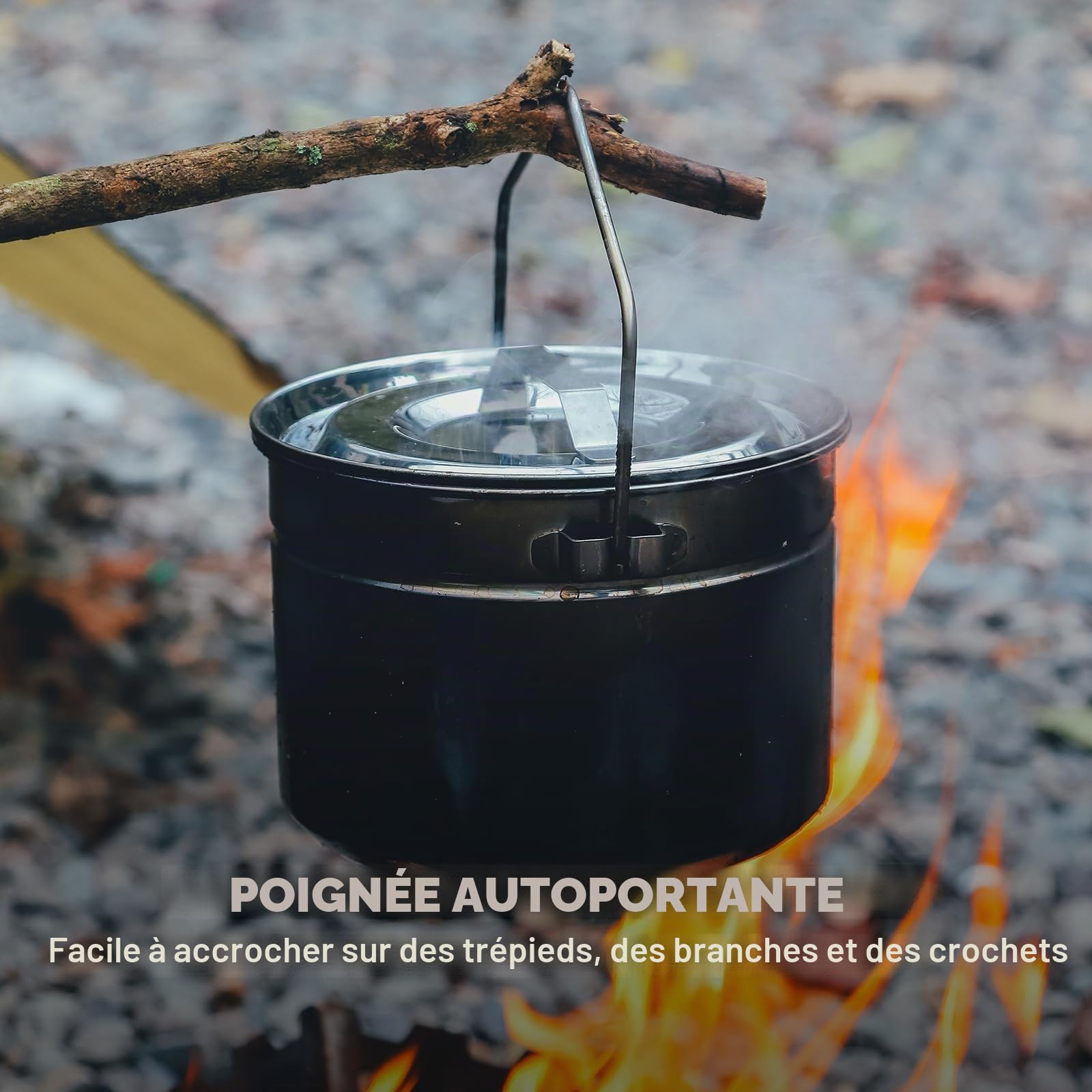 Fire-Maple Antarcti Pot de Camping en Acier Inoxydable 1,8L avec Panier Vapeur – Poignée Pliable pour Feu de Camp
