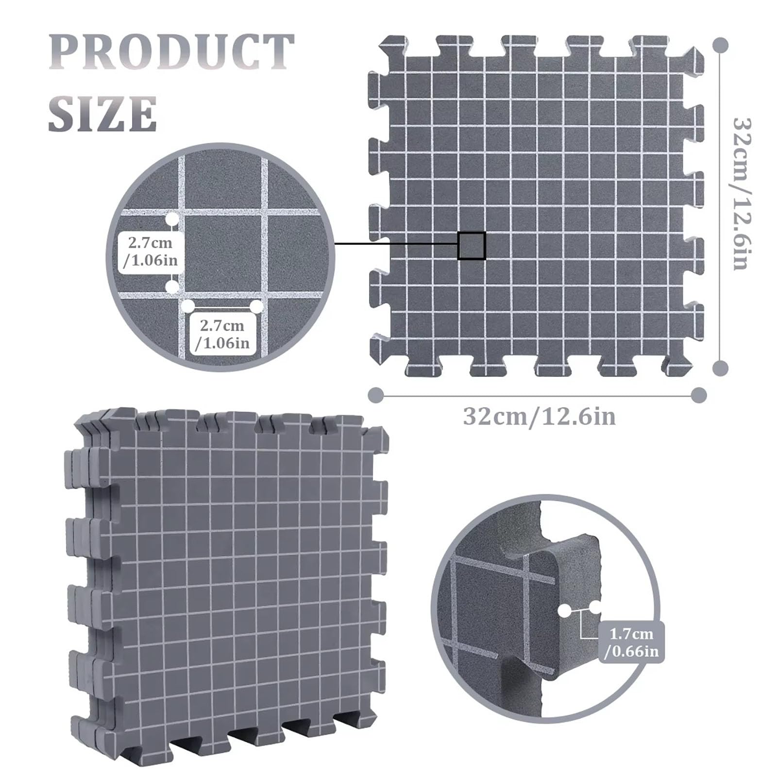 NEWFUN 9PCS Tapis de Blocage, 32 x 32 CM,104 Trombones, 100 T-aiguilles Poche à Conserver avec Grille, pour le Travail à la Main ou Crocheter Pointe (gray)