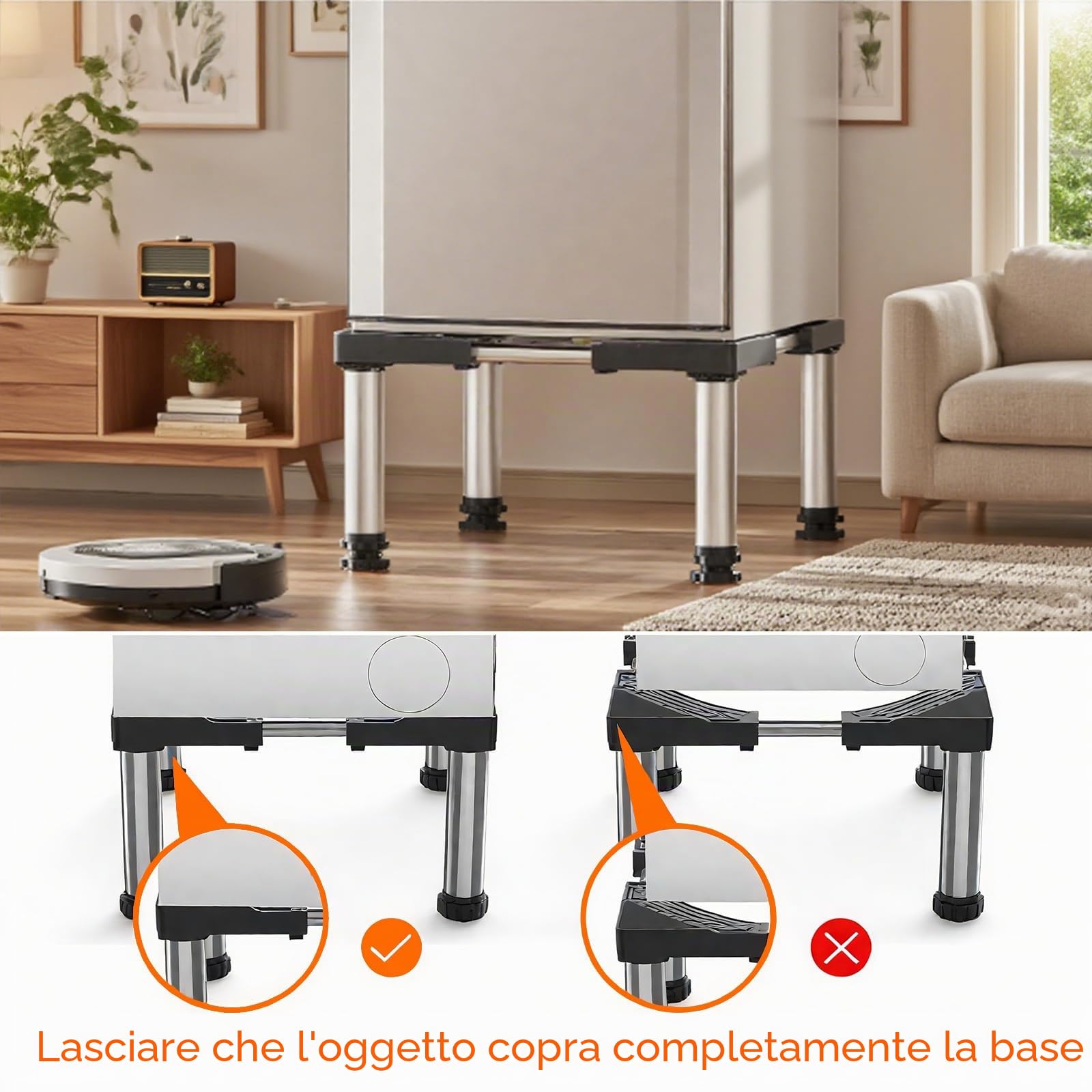 Base per Lavatrice con 4 Piedi Robusti Base - Rialzo per Lavatrice Max Belastung 300KG Supporto Universale Mobili da Cucina ed Elettrodomestici Statico Larghezza 40-60 cm