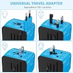 Adaptateur universel de puissance de voyage international, chargeur mural tout en un avec haute vitesse 2.4A 3xUSB, 3.0A Type-C, Adaptateur européen, Monde entier AC Fiches d'entrée pour UK, EU, AU & Asie (bleu)
