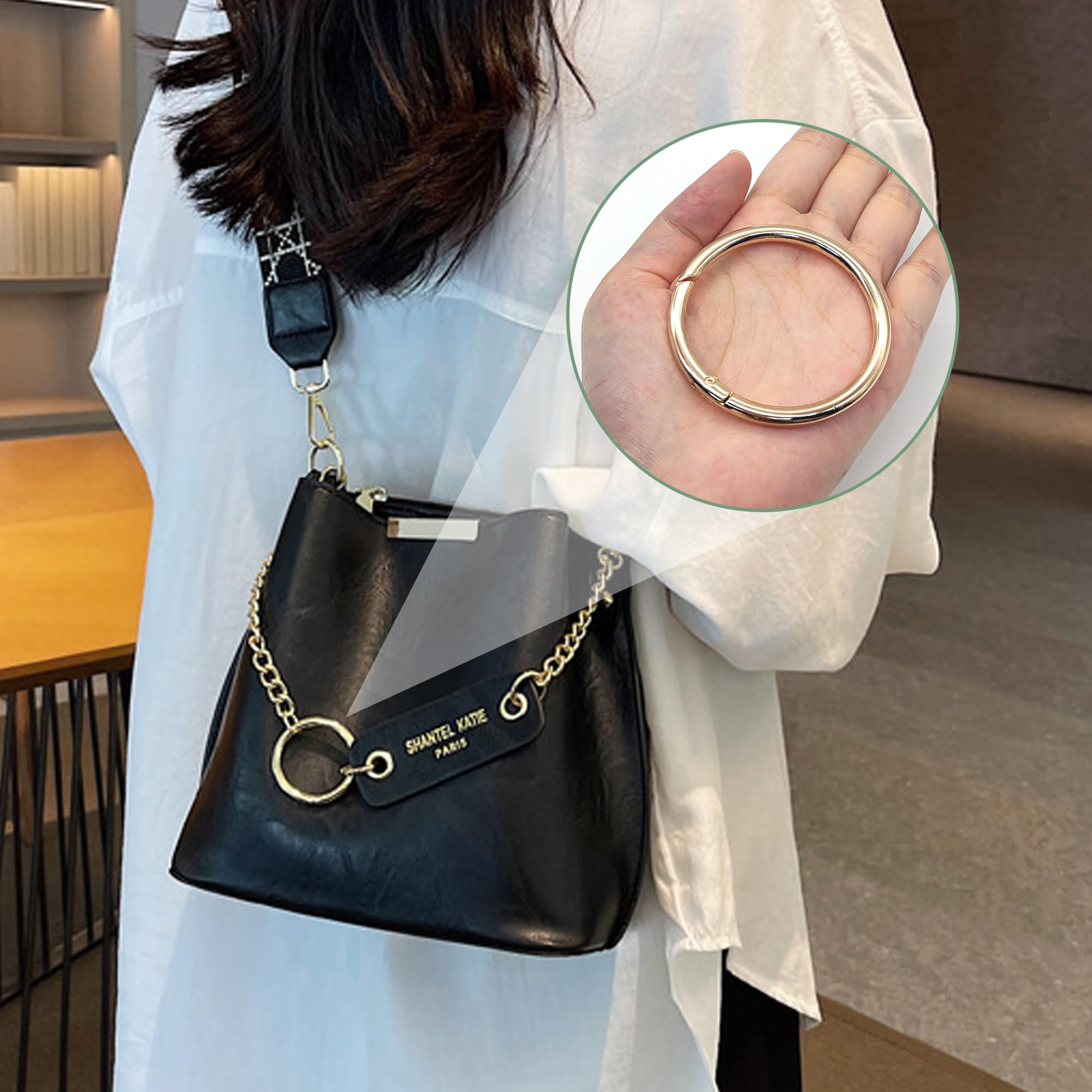 10 Moschettoni Tondi Da 45mm - Gancio A Scatto In Lega Di Zinco, Per Borse, Portachiavi E Artigianato (Oro) - Foto 2