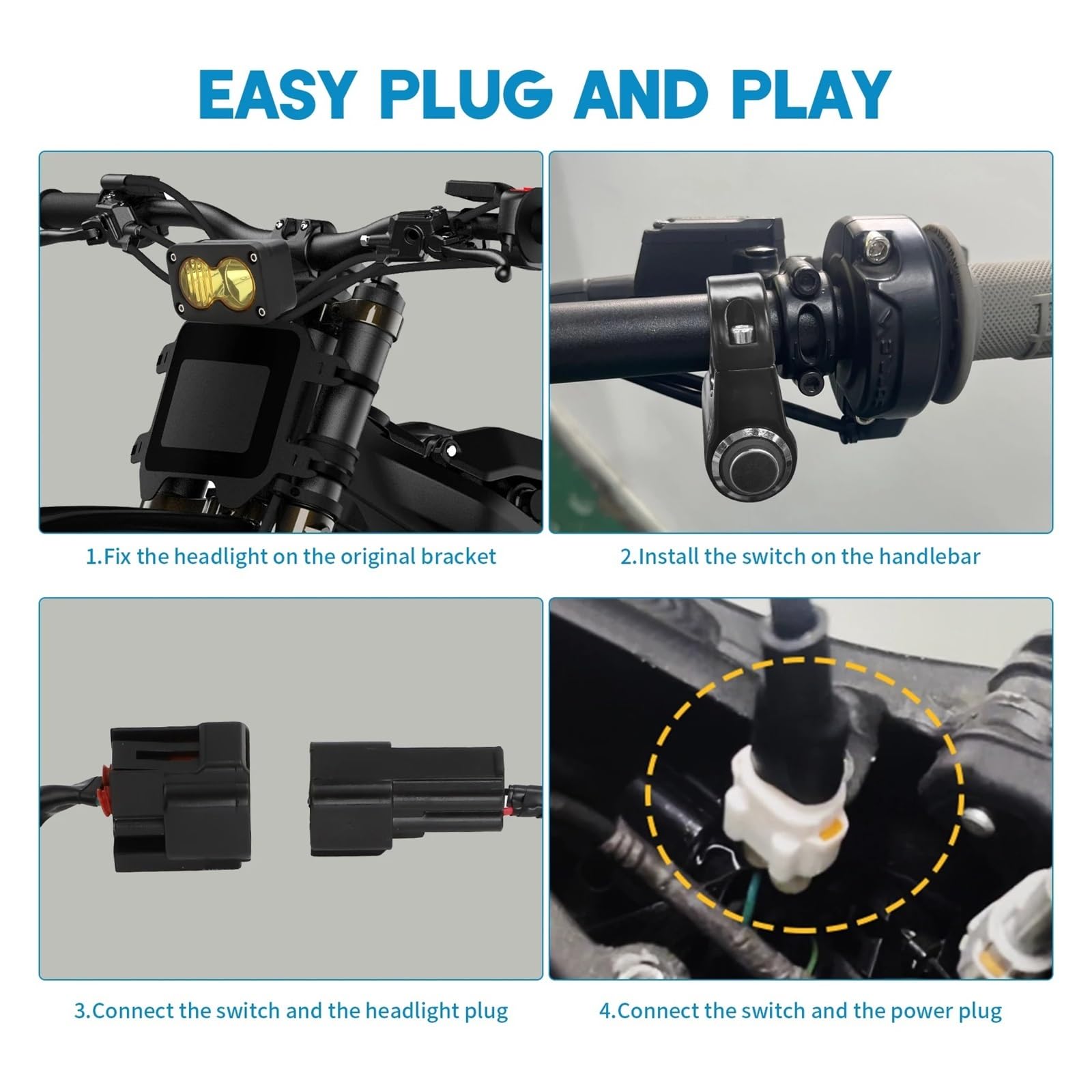 AVFORA Delantera faro Barra Luz Para Motocicleta Faro Delantero Alto Brillo, Plug N Play Para Talaria Sting R MX4, Kit Faro Reflector LED, Lente De PC Faros Luz