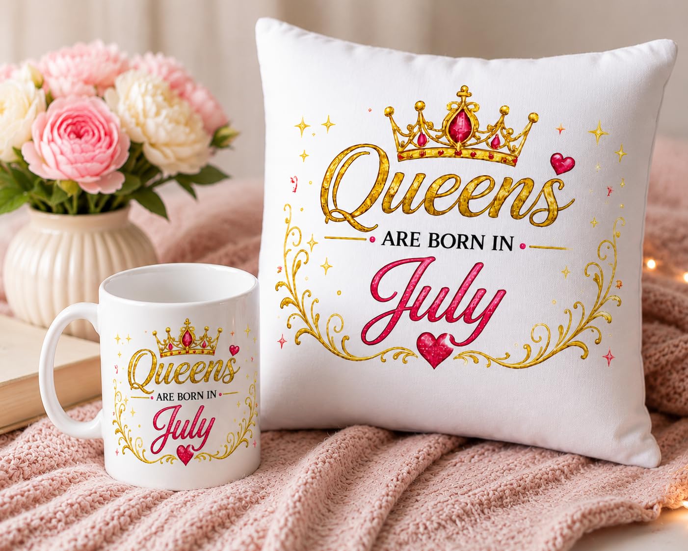 July Born Queen Mug & Cushion Combo Birthday Gift for Women-image-12