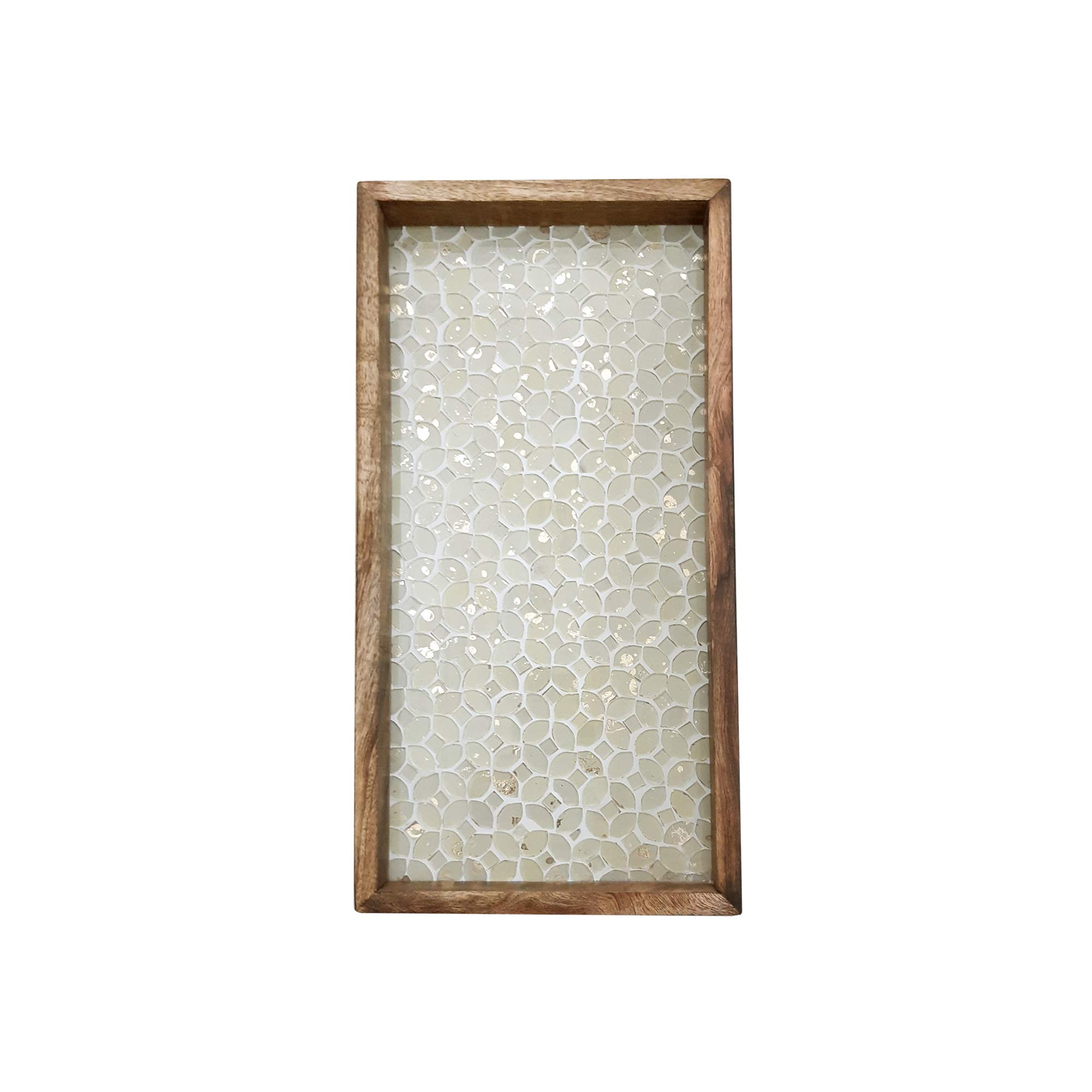 nu steel Luxury Frosted Glass Mosaic & Wood Tray Organizer for the Bathroom Decor, Kitchen, Crystals