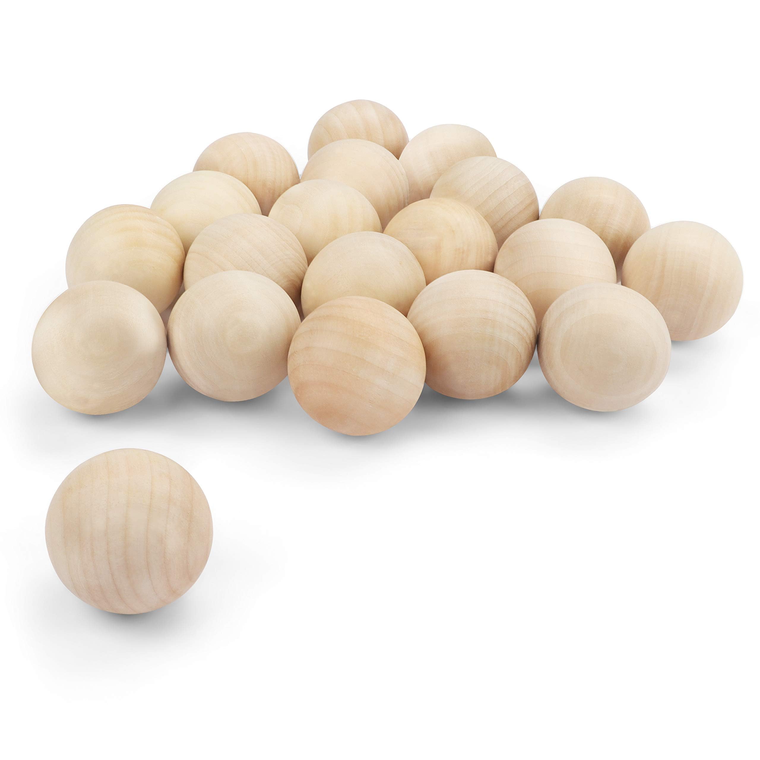 Belle Vous 5cm/2 inch Unfinished Round Wooden Craft Balls (20 Pack) - 50mm in Diameter - Natural Mini Wood Balls Without Holes - for DIY Projects, Crafts, Art Supplies and Jewellery Making