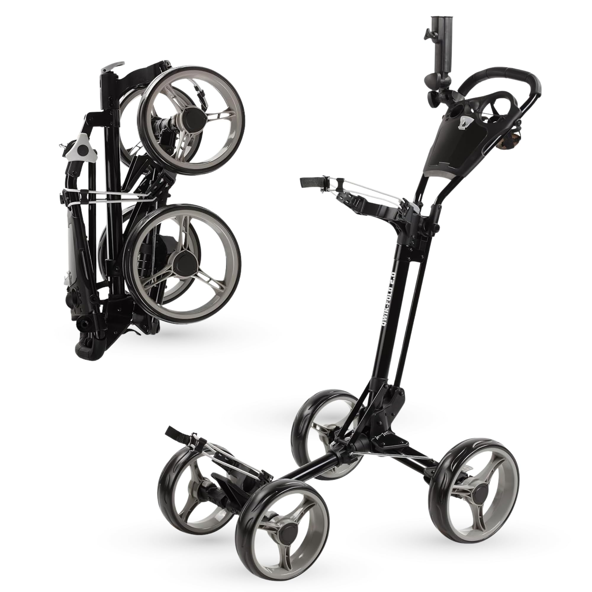 Qwik-Fold Golf Push Cart 4-Wheel with Foot Brake – 1-Second Fold