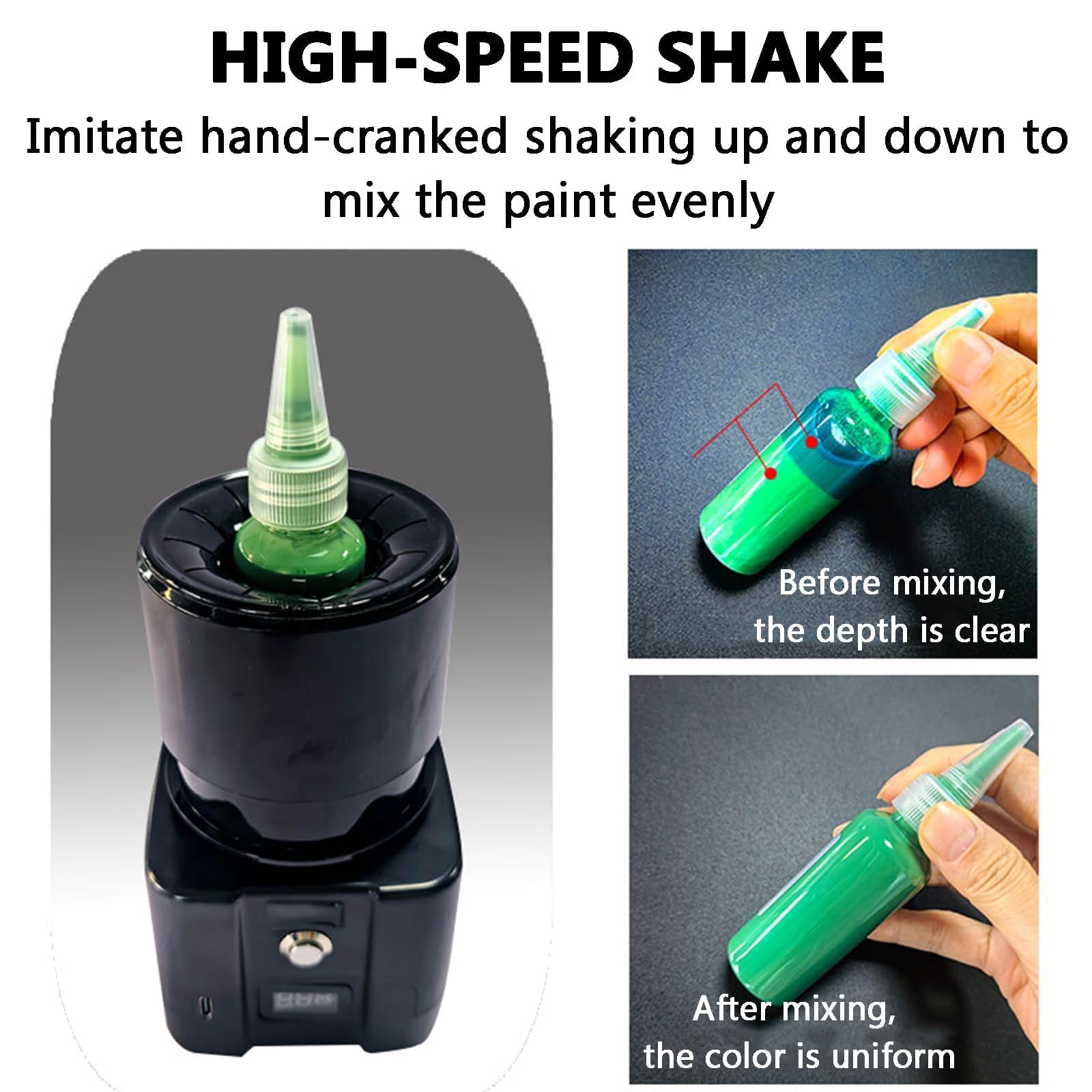Mini-Farbmischer mit Digitalanzeige, automatische Abschaltung, mischt 5–100 ml Flaschen, ideal für Nagellack, Pigment, Tinte, Kleber – schnelles und effizientes Mischen