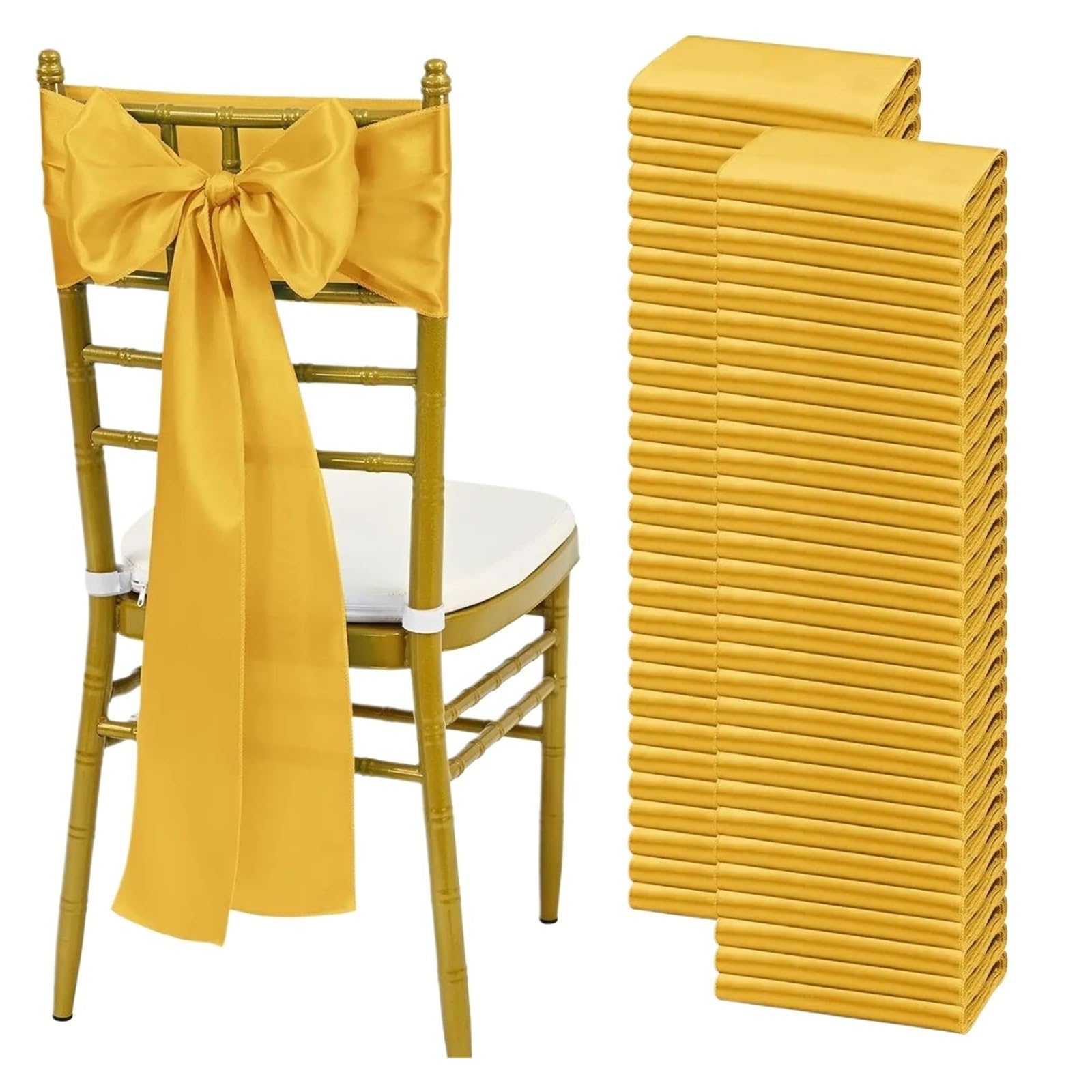 YGSGJSP Chair Sashes 10/50PCS Satin Chair Sashes Bows Universal Ribbon Ties Back Sash for Wedding Party Events Banquets Cover Decoration for Wedding(Gold,10 pcs)