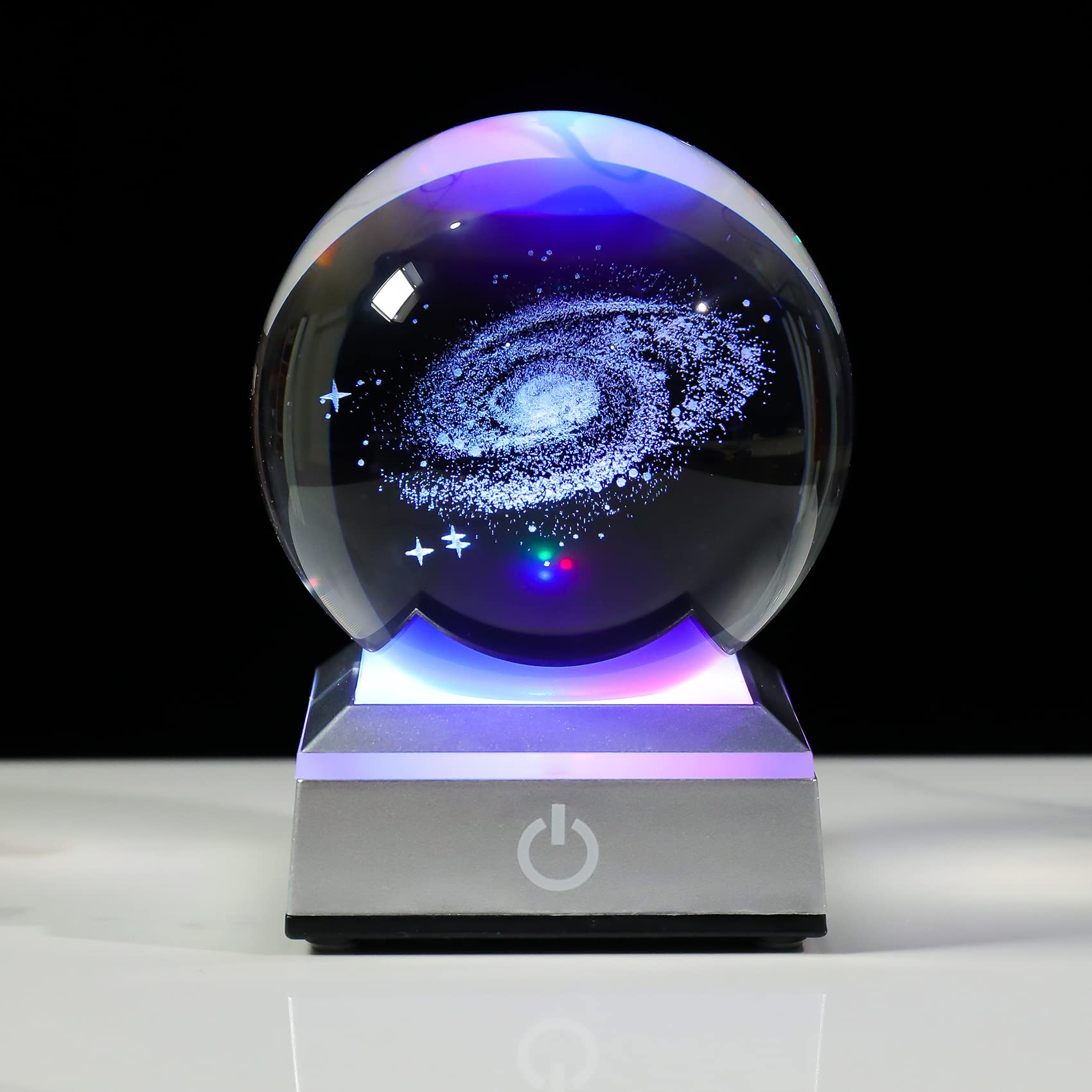 3.15 Inch 3D Galaxy Planet Glass Ball with Light Lamp Astronomy Gifts Ideas for Boyfriends Kids, Science Space Universe Art Model Home Decor