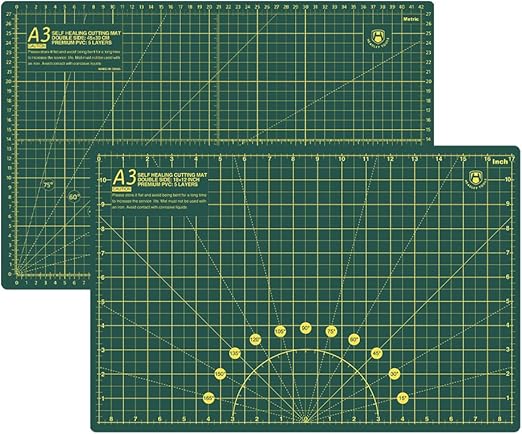 Headley Tools 18"x12" Thickened Self Healing Cutting Mat, A3 Rotary Cutting Sewing Mat for Crafts, Double Sided 5-Ply Table Cutting Board for Fabric Quilting Leather Arts Hobby Project, Green
