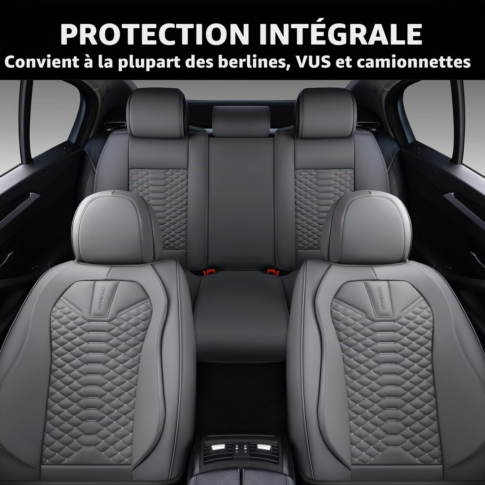 Coverado Housses de Siège de Voiture Universelles - Cuir Nappa imperméable Ensemble Complet de Housses de siège 5 sièges Protecteur de siège d'auto pour Avant et Arrière de Siège Auto | Housses de siège de voiture universelles, compatibles avec berlines,