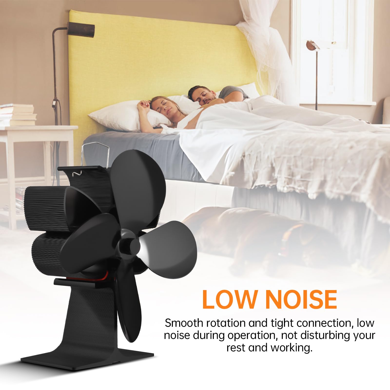 Ventilatore per Stufa a Legna a 4 Pale Alimentato a Calore, Ventilatore Termico Non Elettrico per Stufa a Legna, Camino con Bruciatore a Legna, con Protezione dal Surriscaldamento (Oro)