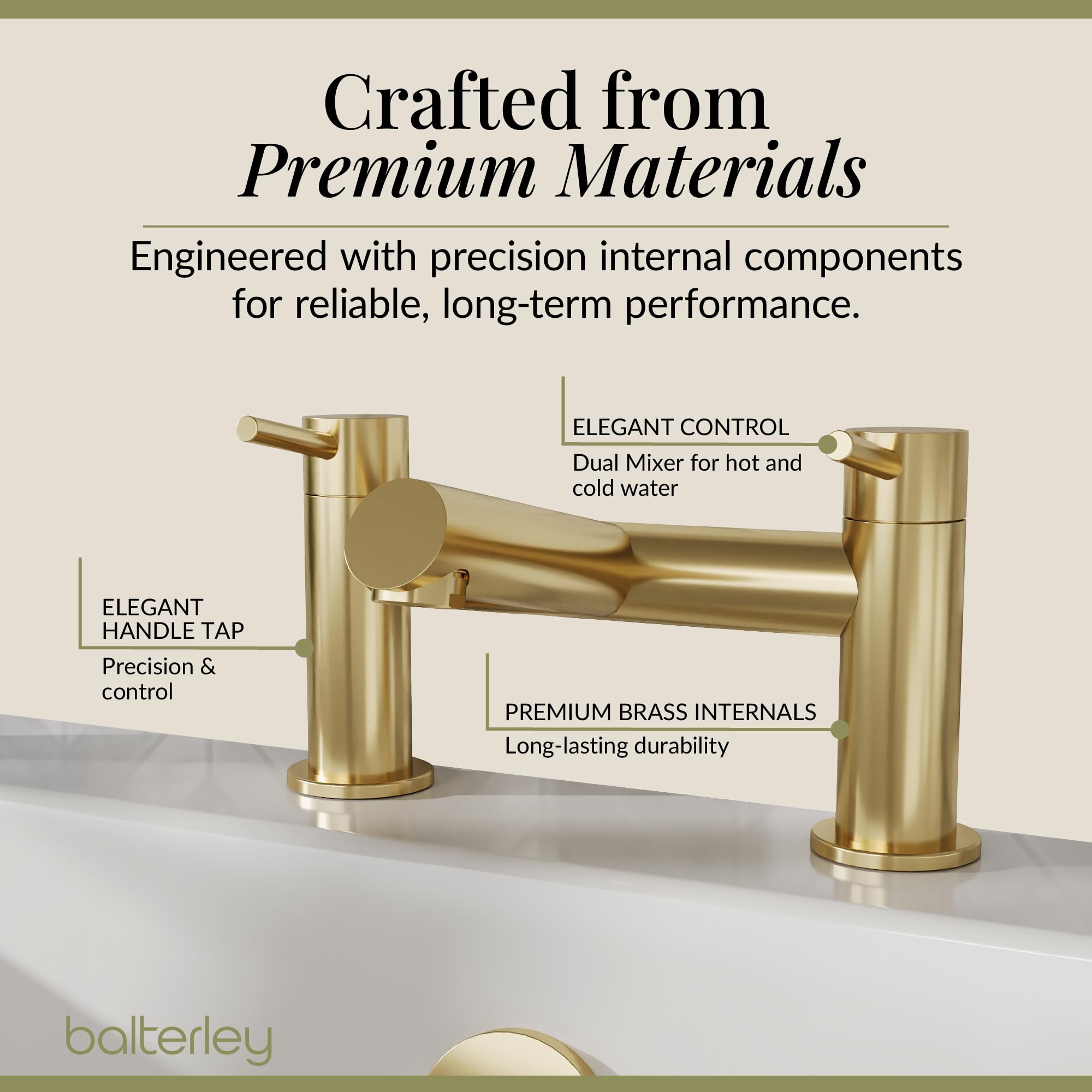 Balterley Bath Filler Tap, Deck Mounted Bathroom Tap Mixer Filler with Dual Lever Handles, Round Body Bathroom Taps - Image 4