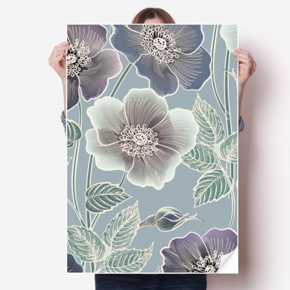 Wallpaper chambre decal fleur plante gris autocollant mural salon 80x55cm