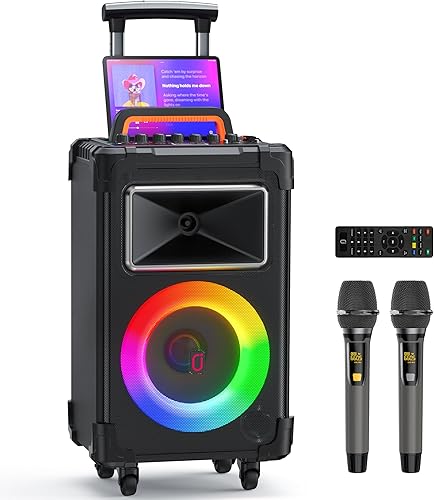 Altavoz inalámbrico Bluetooth con woofer de 10 pulgadas y potencia máxima de 500 W, máquina de karaoke con 2 micrófonos, sistema PA portátil con