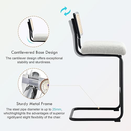 Miniatura 3 de ONEVOG Taburetes de tela beige de 26 pulgadas, juego de 2 taburetes de ratán natural con respaldo de caña y marco de madera maciza para isla de