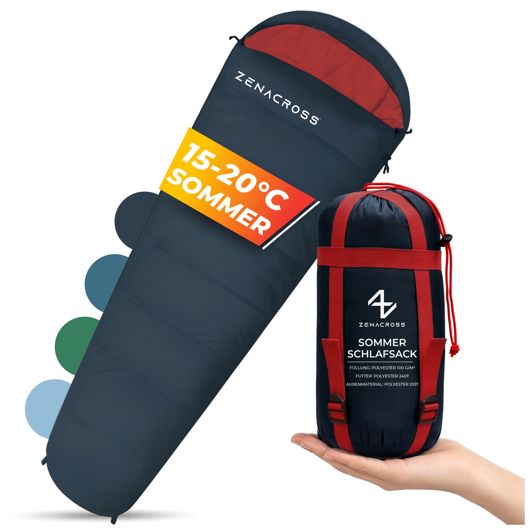 Zenacross Schlafsack Erwachsene - Sommerschlafsack Kleines Packmaß & Ultraleicht - Mumienschlafsack für Camping, Outdoor & Festivals