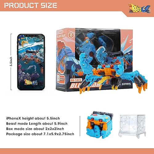 Miniatura 7 de 52TOYS BEASTBOX BB-44 OLDONE+BB-18CL - Juego de figura de acción de cangrejo azul, juguetes de conversión en mecha y cubo, regalo perfecto para