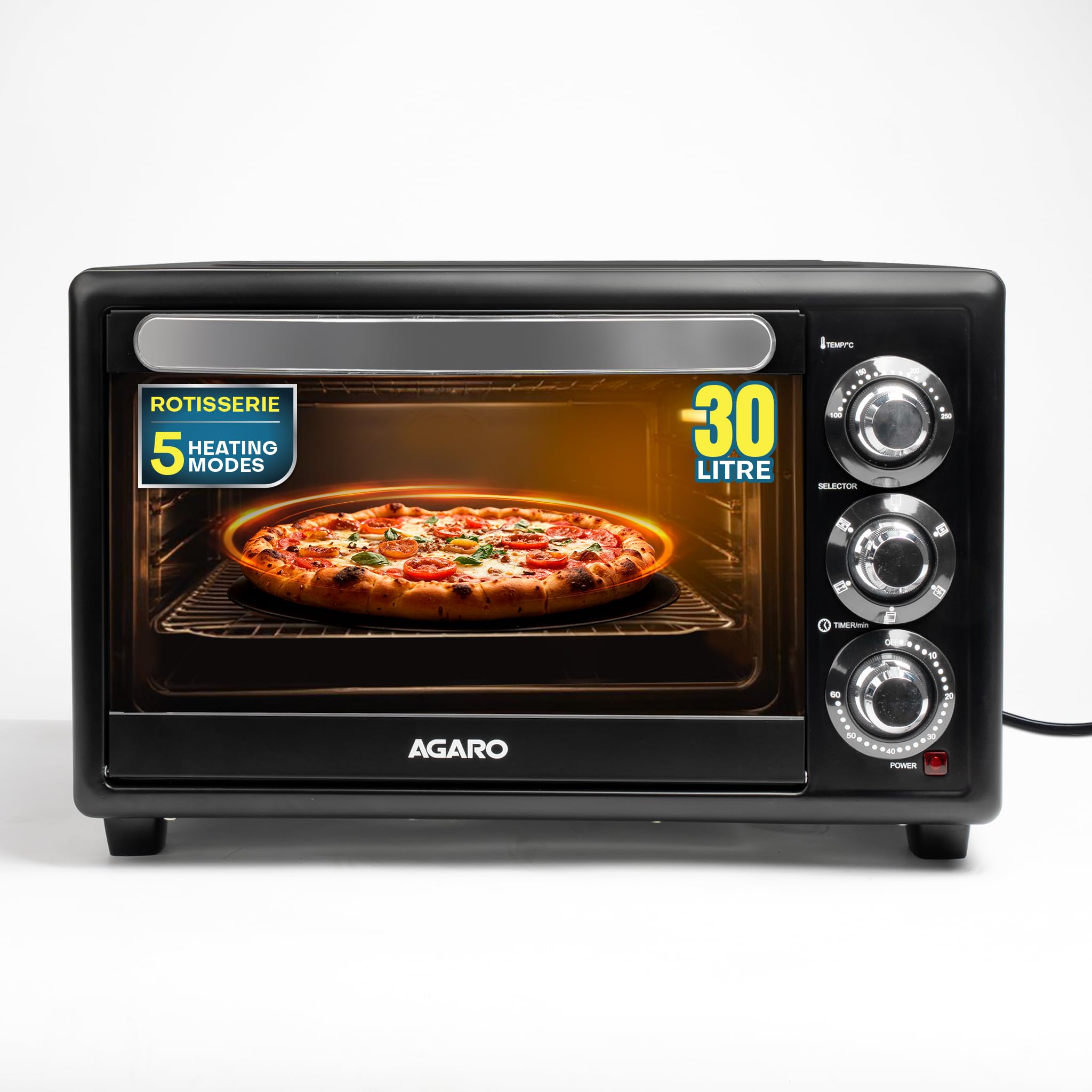 AGAROAGARO Majestic 30L OTG 1500W, with Motorized Rotisserie Baking & Grilling Accessories, Oven For Kitchen, Transparent Glass Door, Uniform Heating, Adjustable Temperature Control, 1-Year Warranty, Black