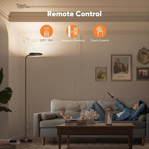 Miniatura 4 de Lámpara de pie LED de 36 W, lámpara de pie súper brillante, moderna lámpara alta regulable con control remoto, lámpara de pie de lectura de cabeza