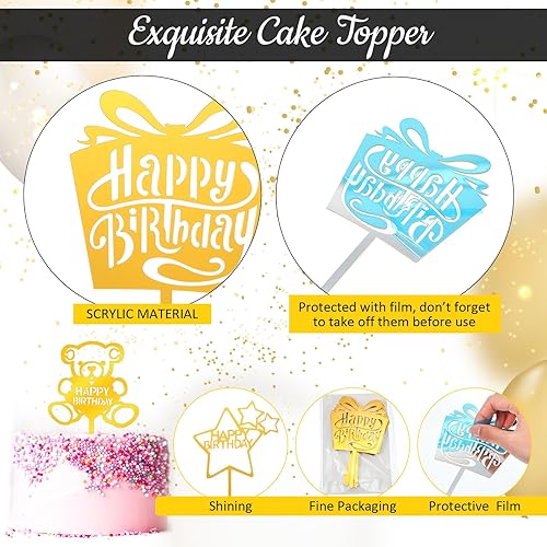 Miniatura 6 de 150 adornos acrílicos para tartas de cumpleaños, decoración de pastel de cumpleaños con purpurina de doble cara para adultos, varios suministros de