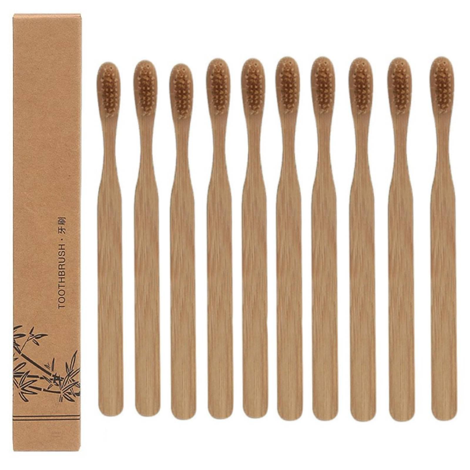 10pcs Boar Bristle Toothbrush Disposable Soft Bristle Bamboo Toothbrushes with Natural Wooden Handle for Gentle Cleanings Travel Adults