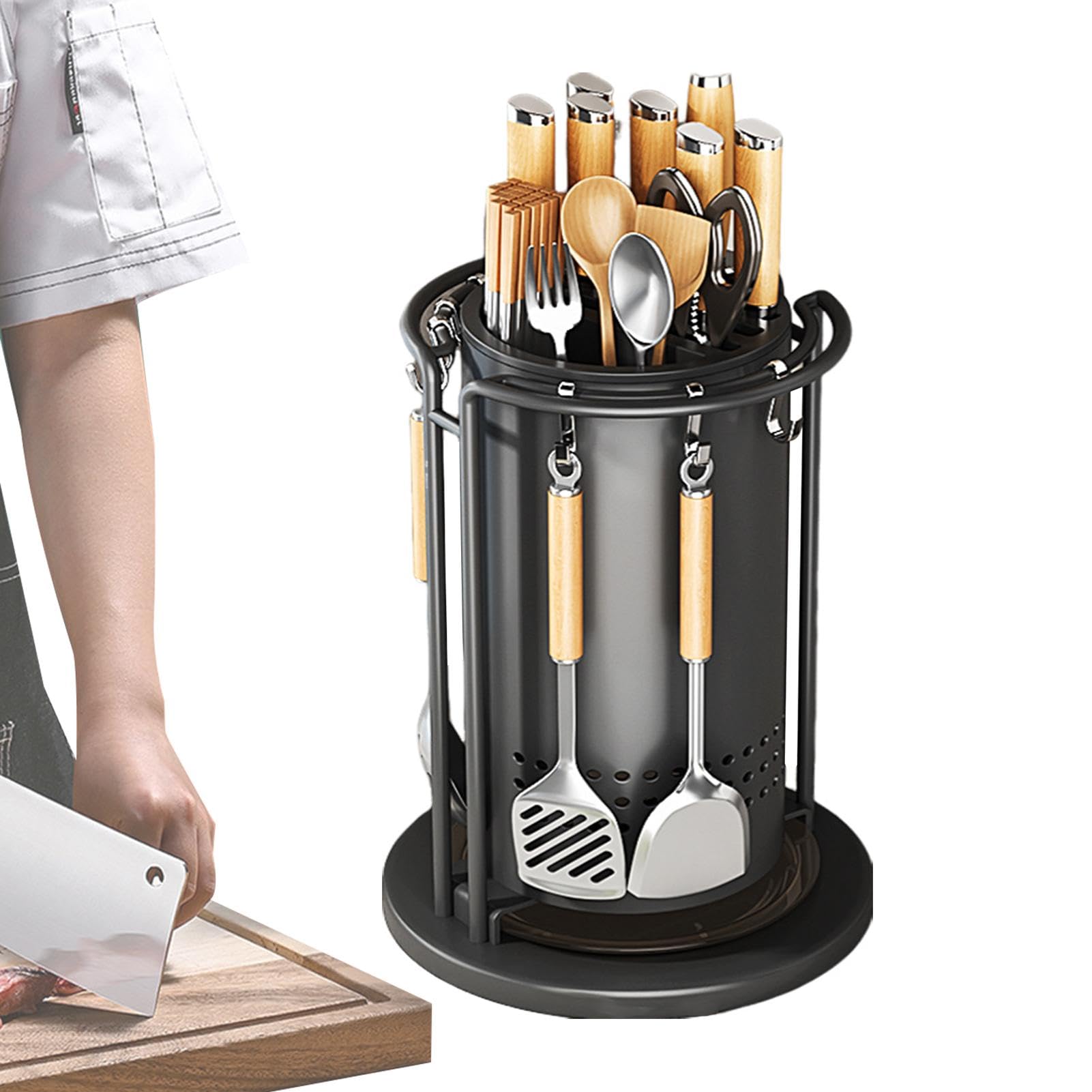 Organiseur de cuisine à 360 degrés, support rotatif pour coupe, support de rangement pour argenterie, organisateur d'ustensiles rotatif, toupie d'ustensiles de cuisine, support de spatule, support de | rangement pour argenterie, organisateur d'ustensiles