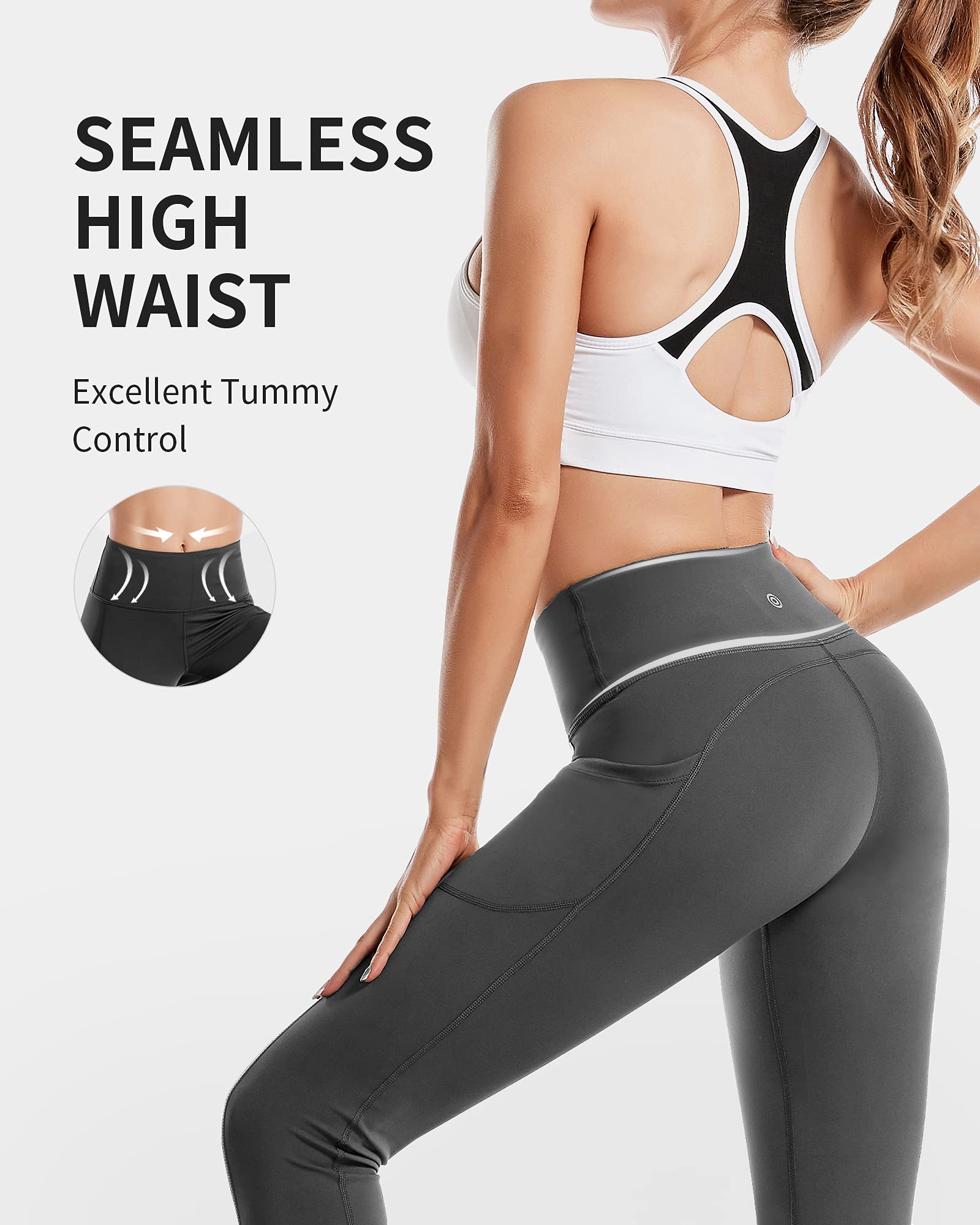 CAMBIVO Leggins Sportivi Donna, Leggins Push up a Vita Alta, Leggings Palestra Pantaloni Yoga Pants Elasticizzati Lunghi con Tasche per Fitness, Pilates, Sport, Gym, Running, Tempo Libero