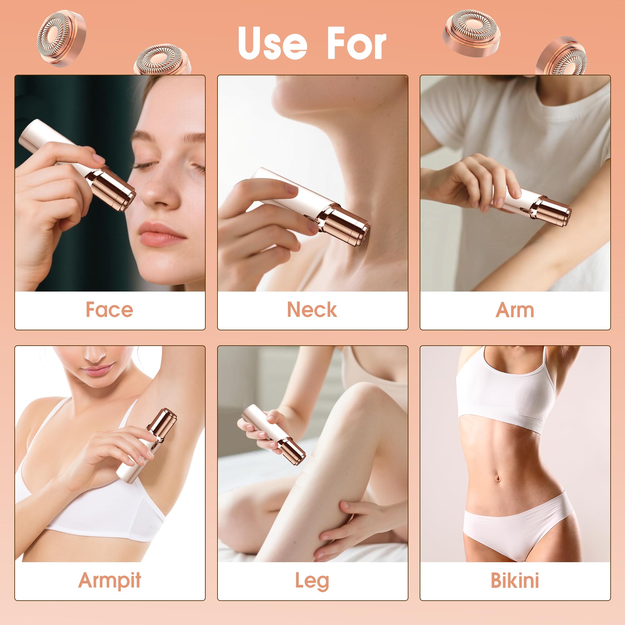 Testine di ricambio per il dispositivo di rimozione dei peli facciali Flawless per le donne, lame di ricambio per le testine di ricambio Flawless Gen 2, oro 18k con borsa di flanella Gurelax (6)