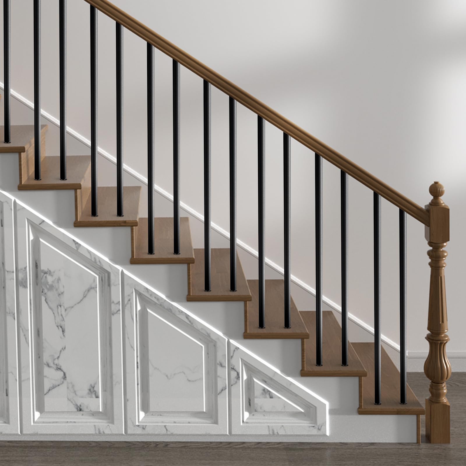 VEVOR Balustres d'Escalier Aluminium 19x914 mm, Lot de 51 Barreaux de Sécurité Garde-corps, Tige Ronde Creuse Métal, Noir