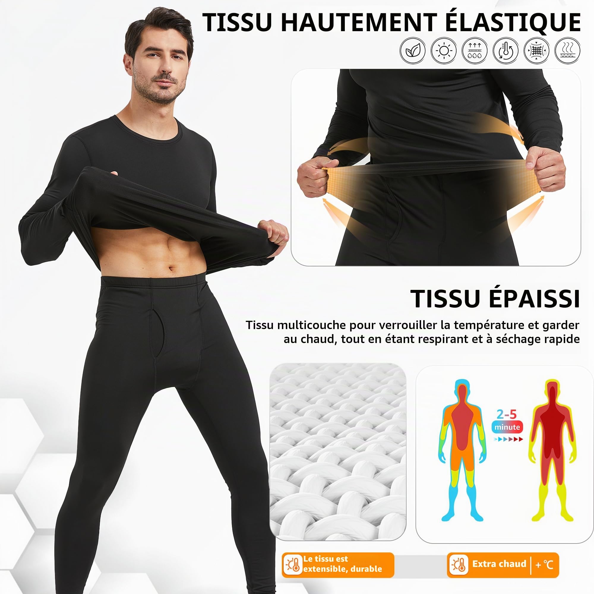 UNIQUEBELLA sous Vetement Thermique Homme Pantalon Ski Collant Thermique Tenue de Sport Homme Ensemble