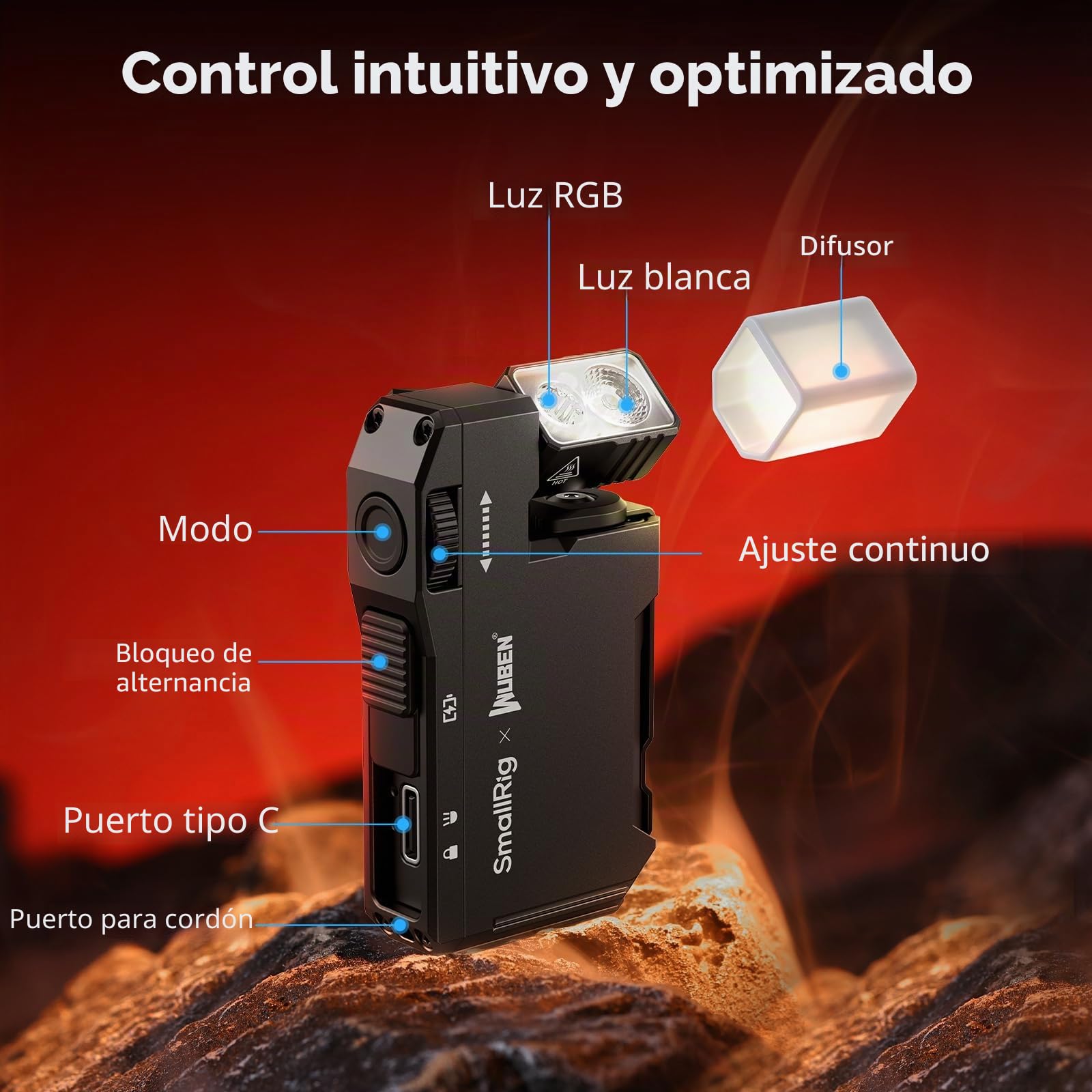 SMALLRIG x WUBEN G5 Linterna EDC Mini Recargable 400 Lúmenes, Magnética, Impermeable IP65, con Roscas 1/4”-20 y Difusor, para Camping y Señalización - 5710