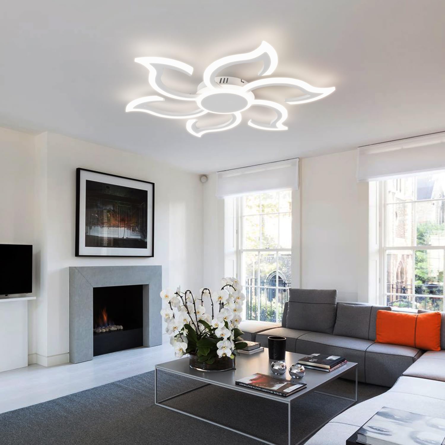 Smart WiFi Wohnzimmer Lampe Decke Kompatibel für Alexa & Google Home, Φ88cm Schlafzimmerlampe Modernes Blumen Design, Dimmbar, Speicherfunktion, Led Deckenleuchte für Schlafzimmer, Weiß