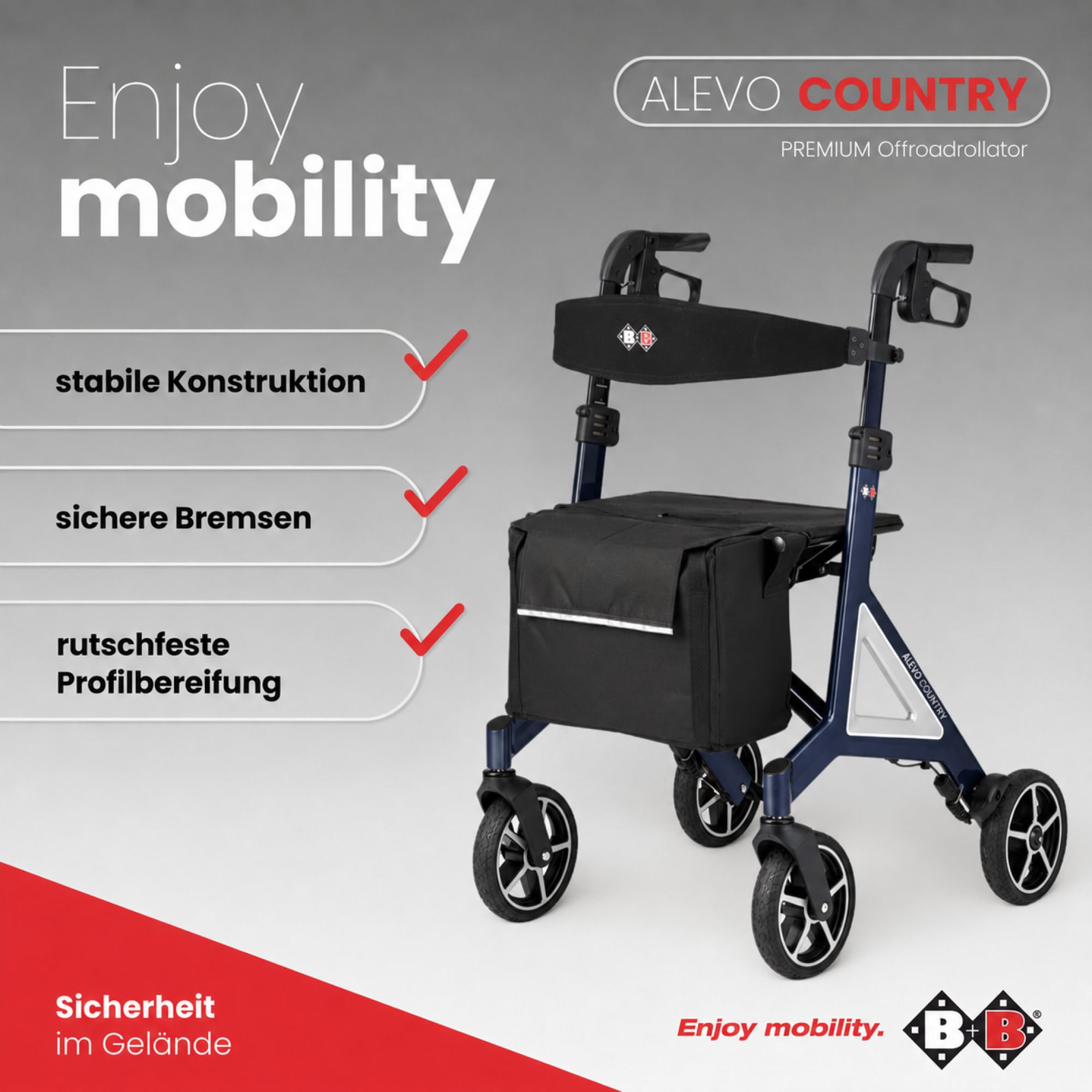 Bischoff&Bischoff Alevo Country - Andador plegable para interiores y exteriores, con ruedas y bolsa extraíble, color azul noche