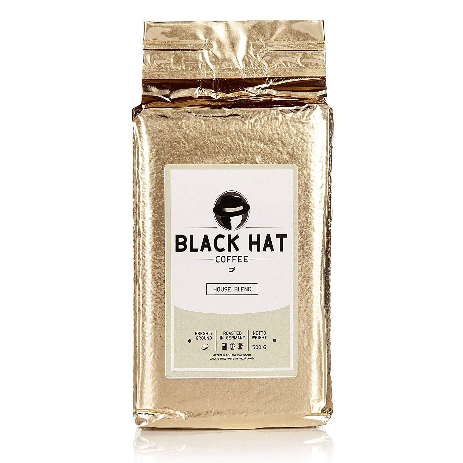 BLACK HAT COFFEE House Blend – Premium Filter-Kaffee aus Robusta-und Arabica-Bohnen – Röst-Kaffee gemahlen 12 x 500 g (6 kg)