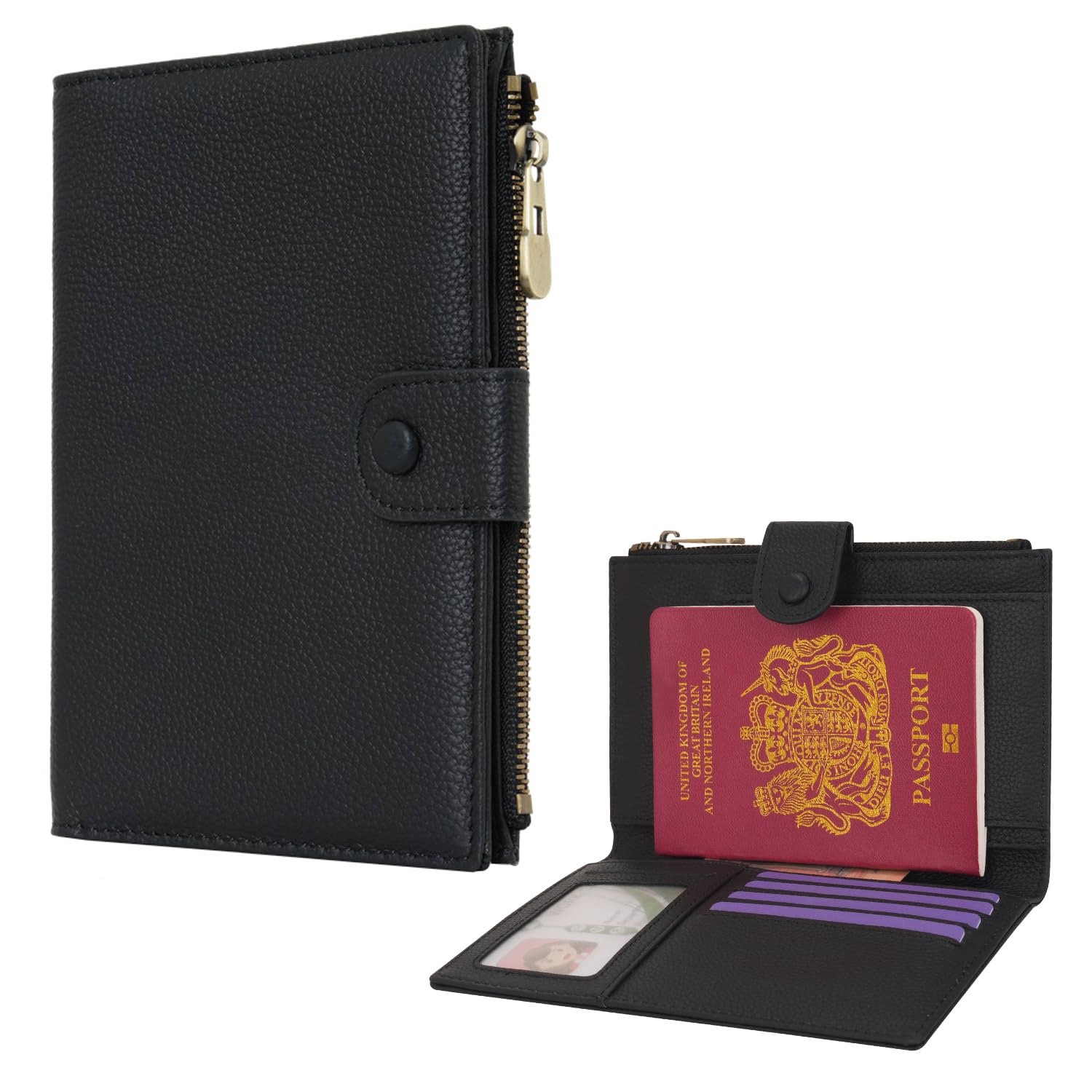 WASON Leather Passport Cover Travel Wallet RFID Blocking – Passport Holder Slot with Zipper Pocket for lD, Boarding Pass,Ticket, Cash, SD Card, Travel