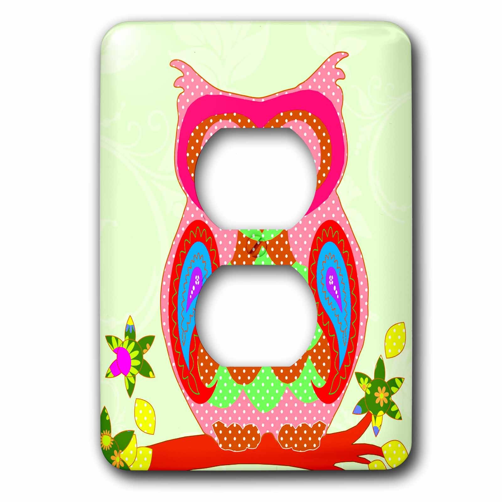 Chouette rose plaque interrupteur deco murale chambre fille - 3