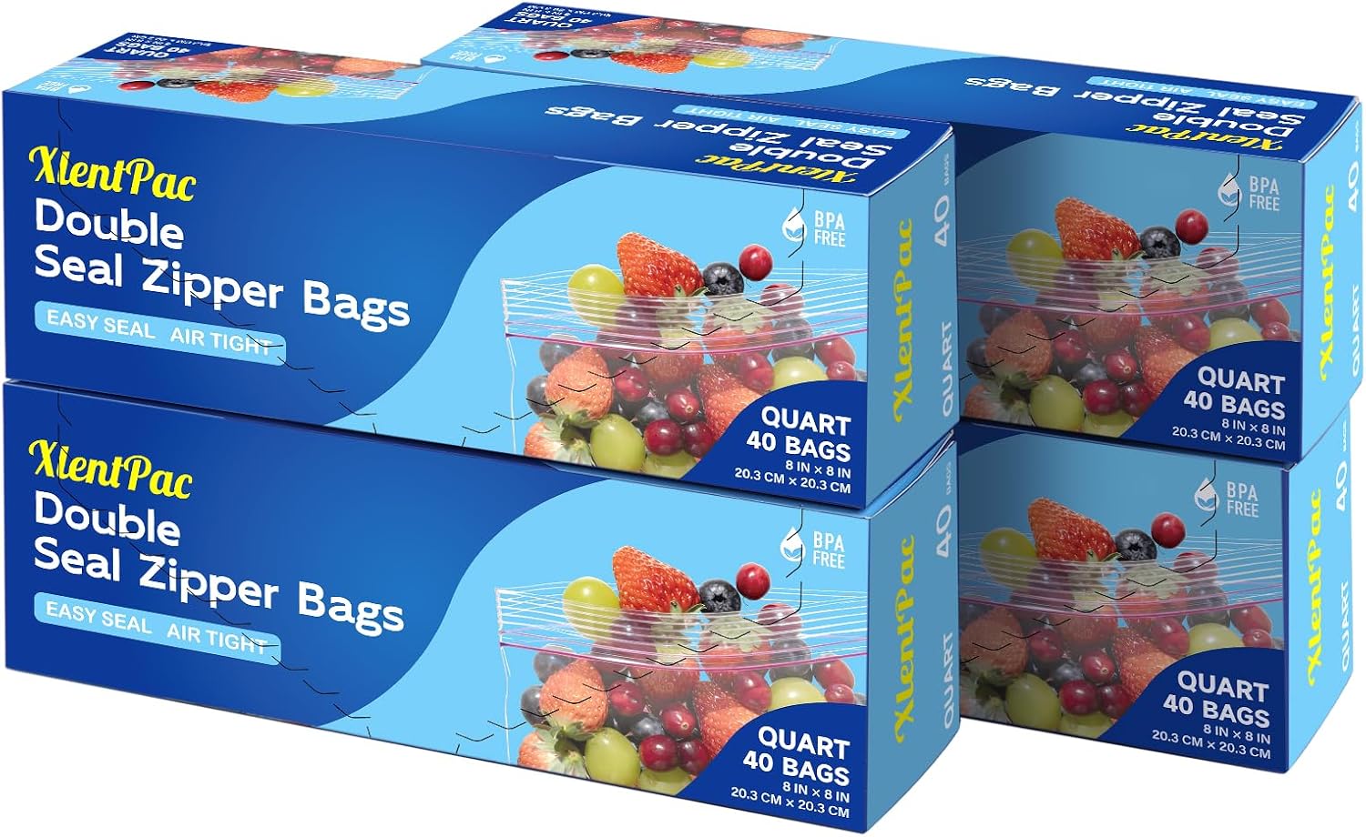 Gallon Food Storage Bags 160 Count, Double Zipper Seal, Strong Leakproof Seal, Zero BPA, Freezer & Microwave, Write On Labels, for Kitchen, Travel & Organization, Non-StandUp