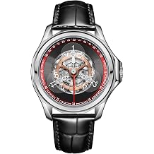 OBLVLO Mens Automatic Mechanical Watch Super Luminous Creative Leather Strap Glass Sub-dial Waterproof Casual Mens Watch DK-Star-Glass