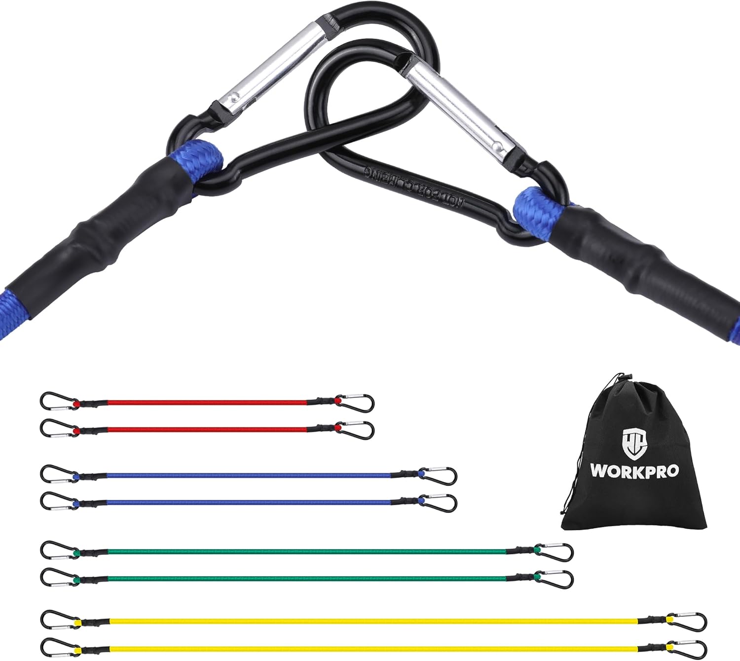 WORKPRO Bungee Cords Heavy Duty Outdoor - 8 PCS Bungee Cords with Hooks in a Storage Bag Includes 18", 24", 48", 60" Bungie Cord Bundle Assortment with Metal Hook, Bungee Straps Various 18", 24", 48", 60"