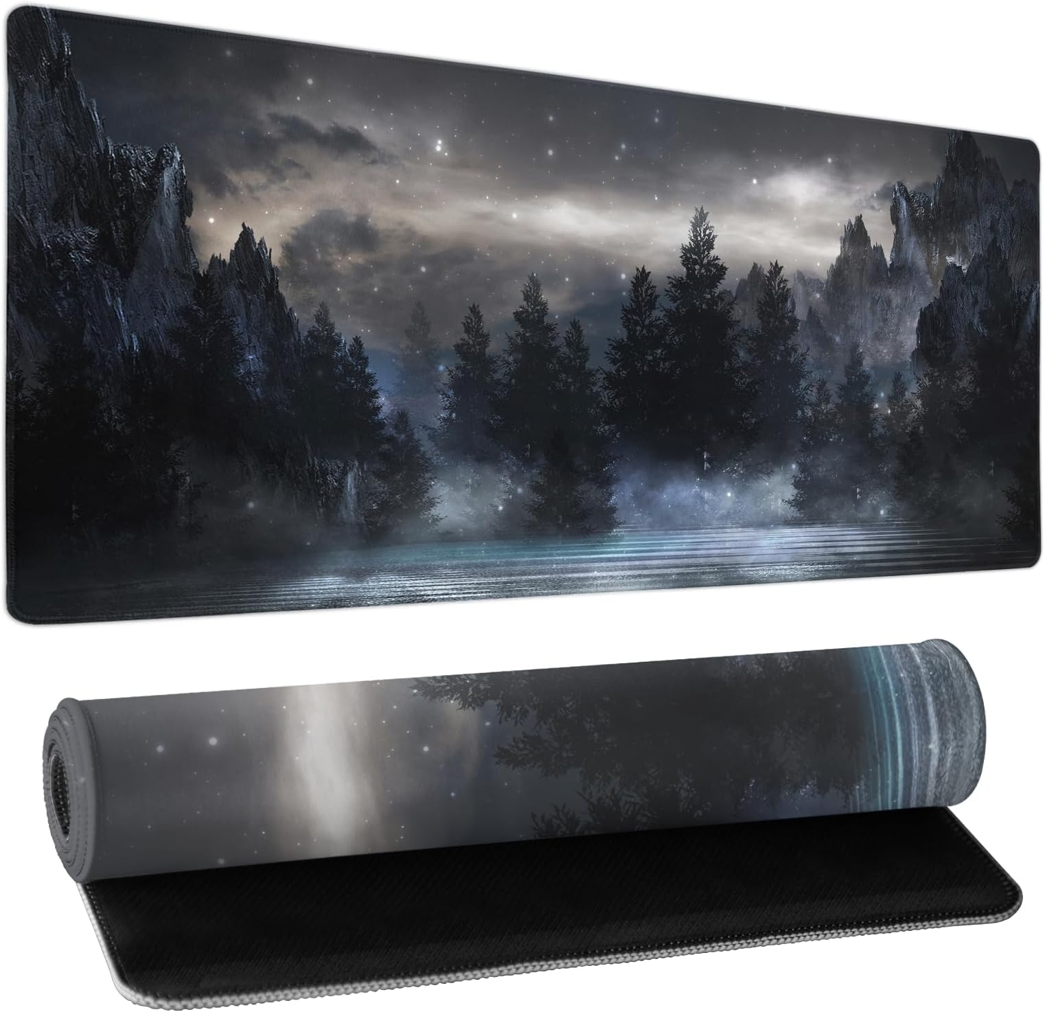Forest Extra Large Black Gaming Mouse Pad Non-Slip Rubber Giant Mountain Mousepad 31.5x11.8in with Stitched Edge Waterproof Keyboard Pads Computer Desk Laptop Mat for Work Game Office Home