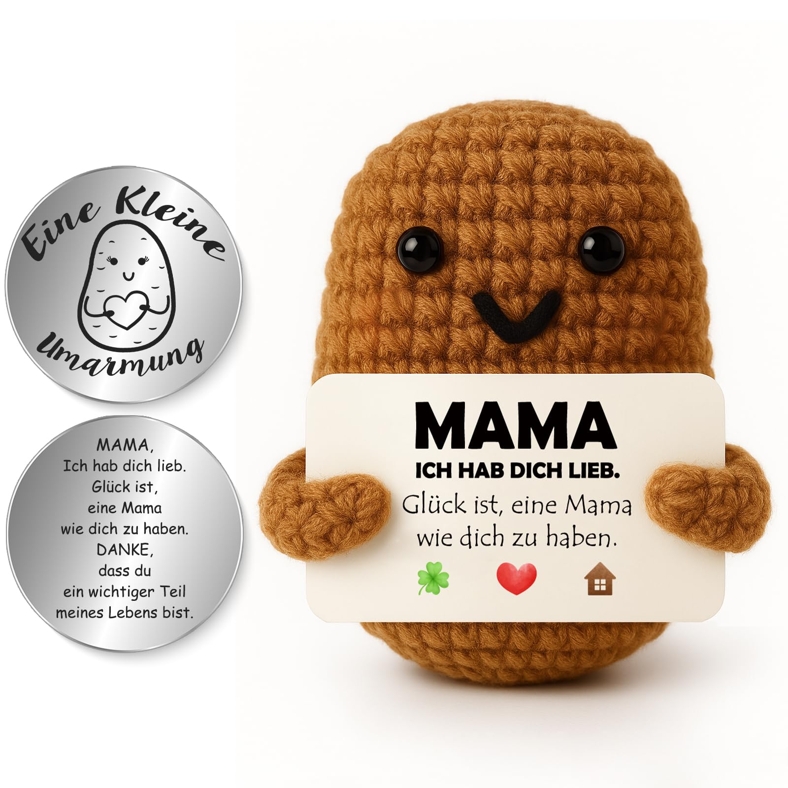 Tixlux Pocket Hug Positive Kartoffel, Kreative Strickwolle Kartoffel Figur und Kleine Umarmung Glücksbringer, Mutmacher Geschenk, Gute Besserung, Einschulung Geschenk