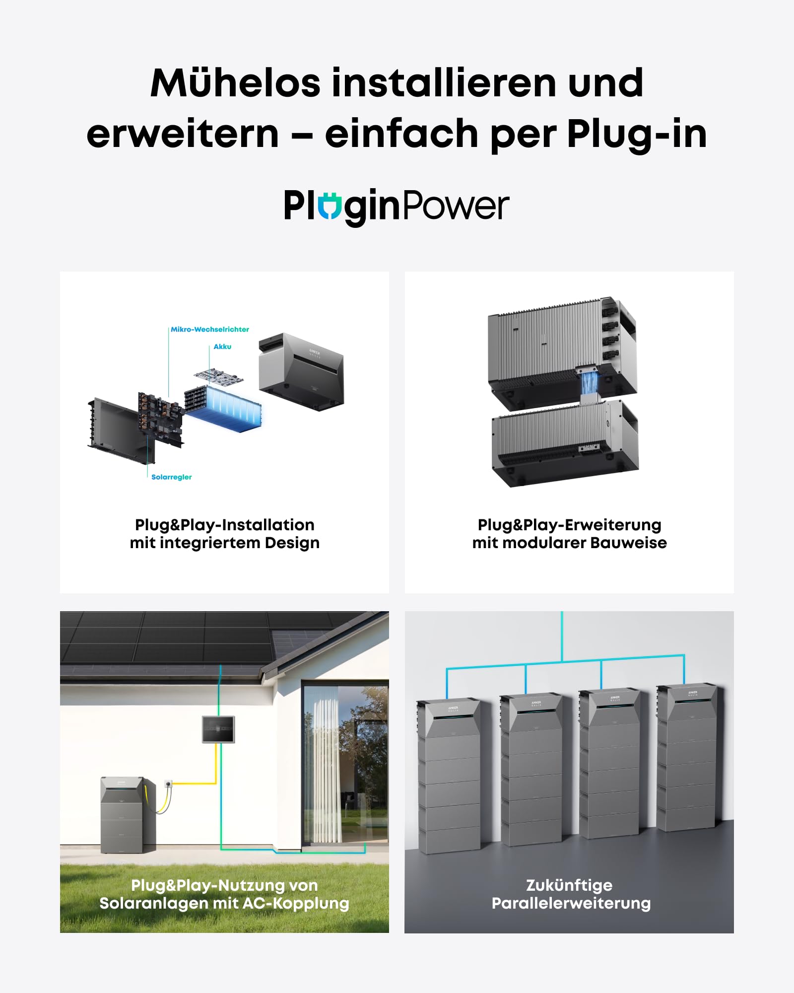 Anker SOLIX 3 Pro Balkonkraftwerk mit Speicher (2680Wh), 4×500W Solarpanels, 4 MPPTs (3600W),auf bis zu 16 kWh erweiterbar, Anker Intelligence, Plug&Play (ohne Verlängerungskabel für Solarpanels)