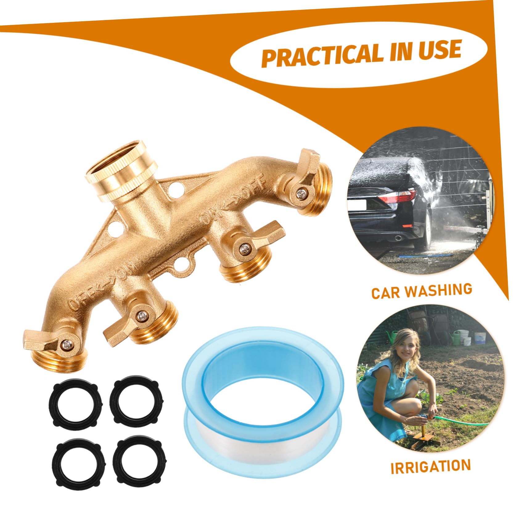 UKCOCO Distribuidor De Válvula De De Cuatro Vías Conector De Latón Divisor De Grifo De Jardín para Uso Exterior para Riego Agrícola y Jardinería