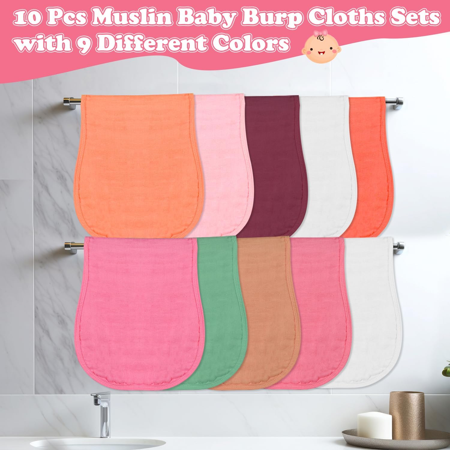 10Pcs Muslin Baby Burp Cloths Sets for Unisex, 20X10 Inches Burp Rags Cotton Burping Clothes for Newborn, Baby Girls and Boys - Image 3