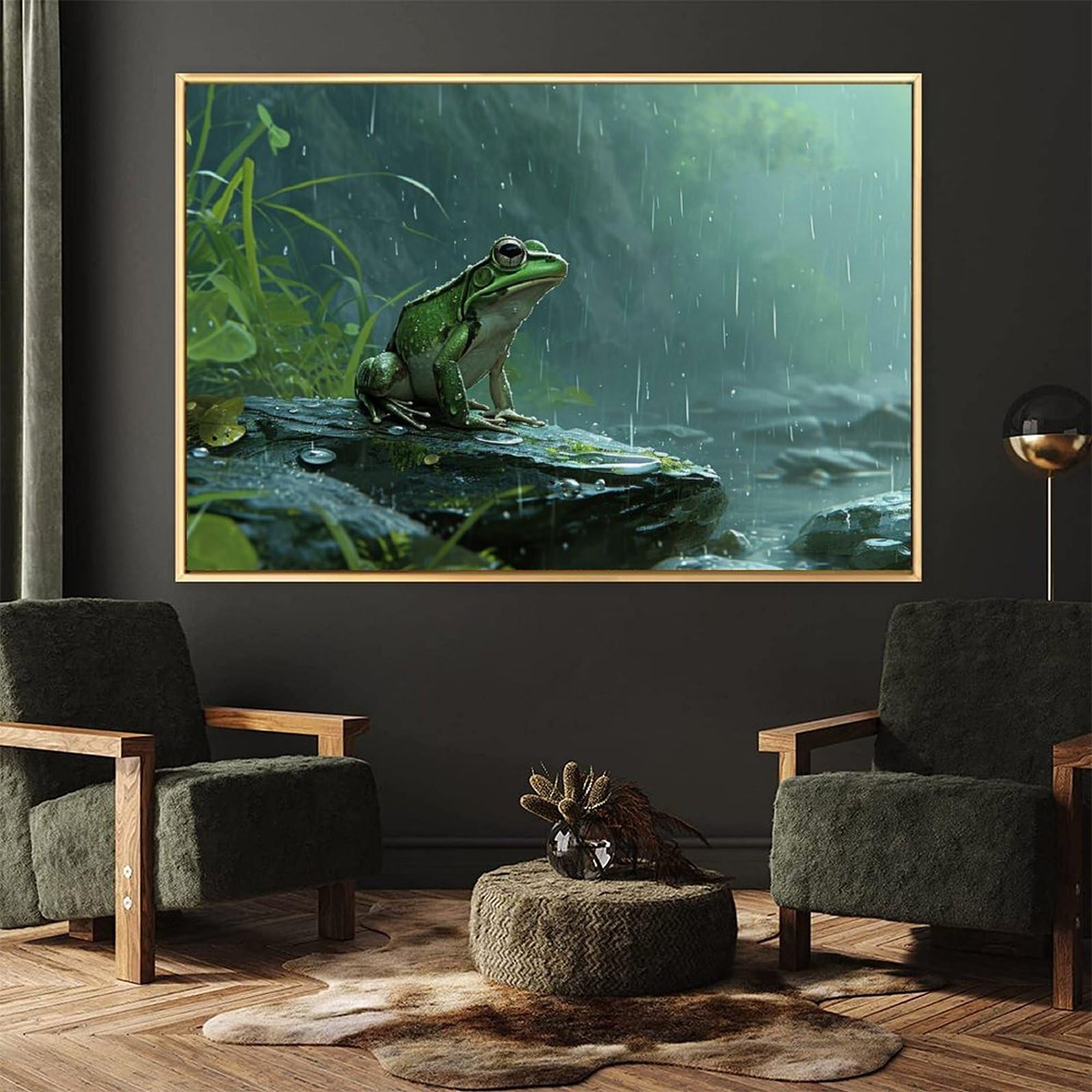 Amazon.co.jp: 絵画 雨上がりの池のほとりのカエルインテリア