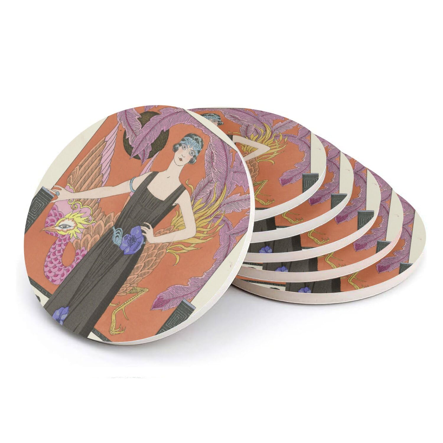 Sous-verre céramique anti-trace et anti-rayure Art Déco lot de 6