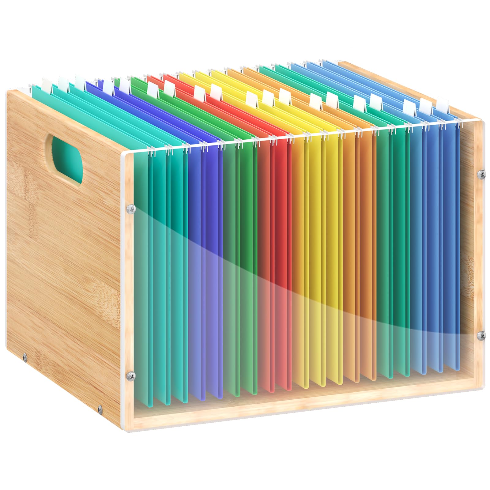 Sbanmao Clear Acrylic File Box Organizer, Bamboo Hanging Folder